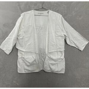 White Linen Top Boxy Lagenlook Artsy Artist Quiet Luxury Women’s 12 Vintage